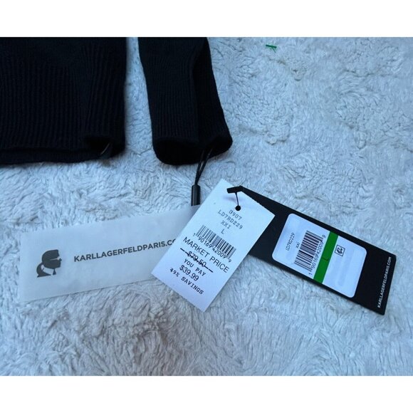 New Karl Lagerfeld Large Button Front Lace-Panel Crop Cardigan Sweater Black - Picture 4 of 10